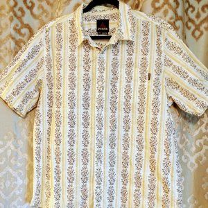 PrAna Floral Hawaiian Pattern Breathe Short-sleeve Button-down, size Lg